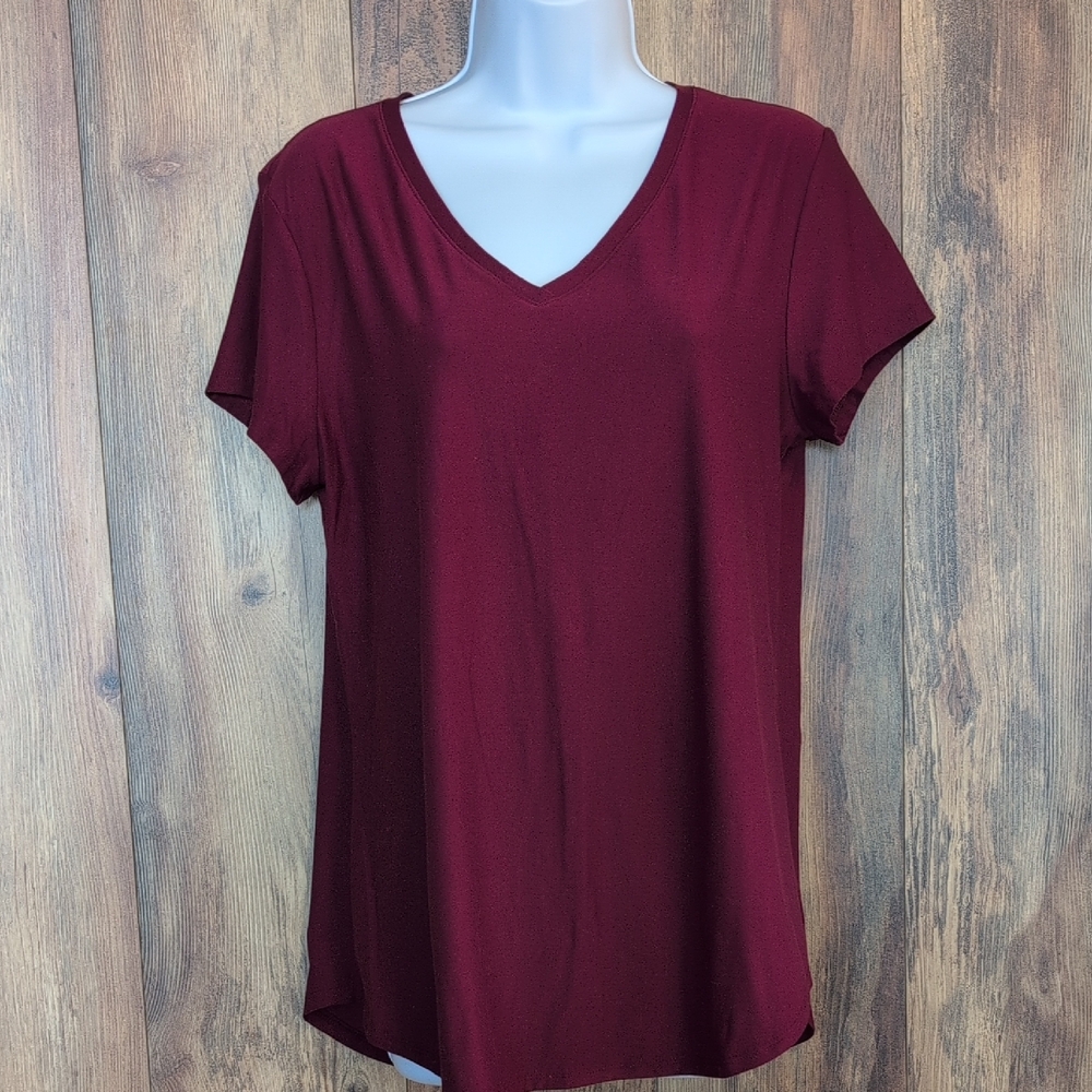 No Boundaries Burgundy V-Neck Short Sleeve Top Tee XL F207 - Picture 2 of 5